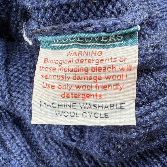 Woolovers Sweater L Blue Chunky Fisherman Cable Heavyweight 100% British Wool - Picture 9 of 12